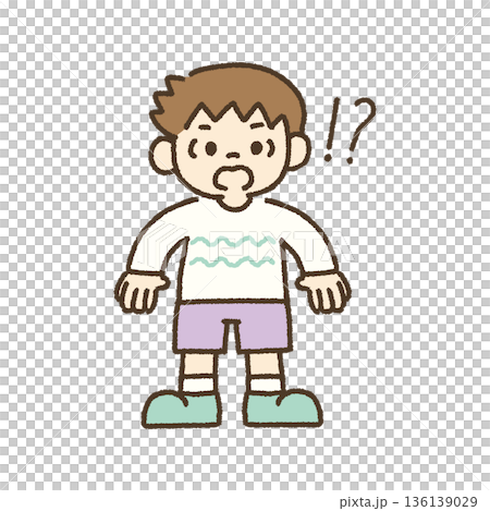 手繪插圖，描繪了一個驚訝的男孩 136139029