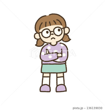 何かを考え込んで迷う女の子のイラスト 手描き 136139030