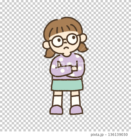 何かを考え込んで迷う女の子のイラスト 手描き 136139030