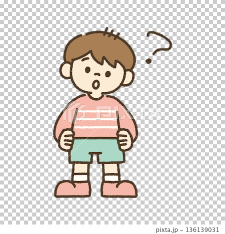 首をかしげて疑問に思う男の子のイラスト 手描き 136139031