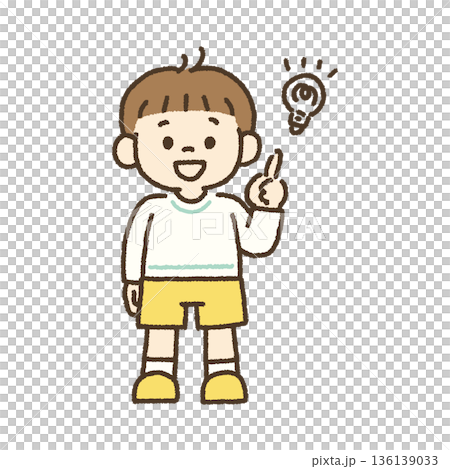 何かをひらめいた男の子のイラスト 手描き 136139033