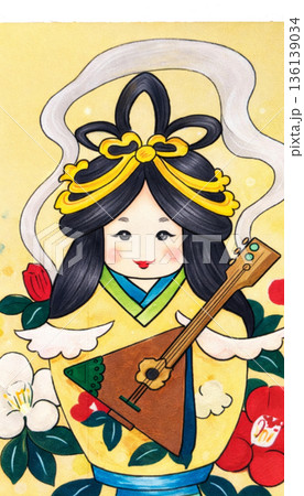 可愛い芸者あるいは舞子の女の子のイラスト 136139034