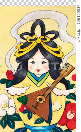 可愛い芸者あるいは舞子の女の子のイラスト 136139034