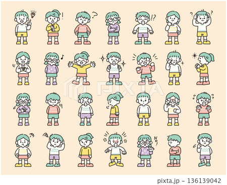子どもの喜怒哀楽を描いた手描きイラストセット 子どもの喜怒哀楽を描いた手描きイラストセット 136139042