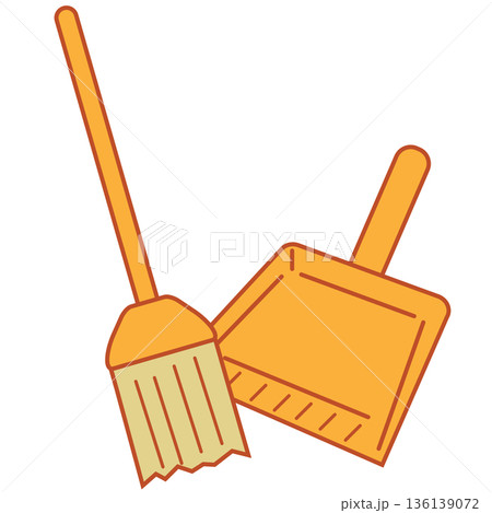 塵取りとホウキのシンプルなイラスト素材(掃除・清掃用品・オレンジ) 塵取りとホウキのシンプルなイラスト素材(掃除・清掃用品・オレンジ) 136139072