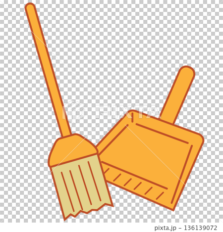 塵取りとホウキのシンプルなイラスト素材(掃除・清掃用品・オレンジ) 塵取りとホウキのシンプルなイラスト素材(掃除・清掃用品・オレンジ) 136139072