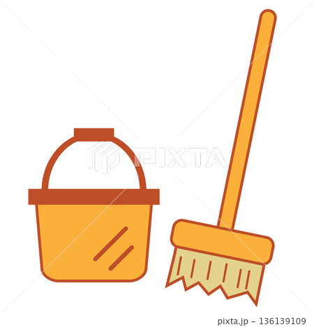 ブラシとバケツのシンプルなイラスト素材(掃除・清掃用品・オレンジ) ブラシとバケツのシンプルなイラスト素材(掃除・清掃用品・オレンジ) 136139109