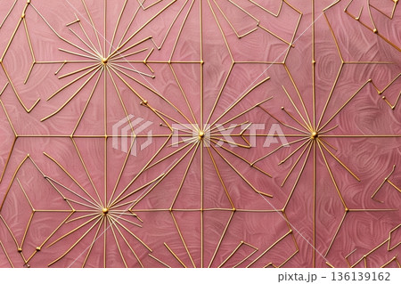 高級感のある和モダンな幾何学模様の背景素材 ピンクとゴールドの伝統的な和柄 136139162
