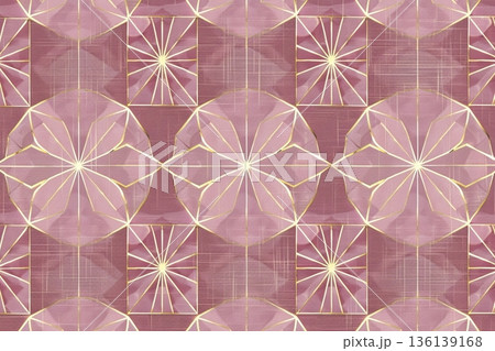 高級感のある和モダンな幾何学模様の背景素材 ピンクとゴールドの伝統的な和柄 136139168