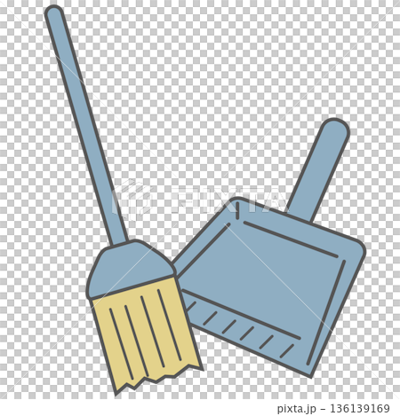 塵取りとホウキのシンプルなイラスト素材（掃除・清掃用品・ブルー） 136139169