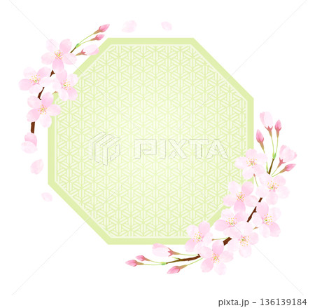 桜の花びらが舞う八角形フレーム 136139184