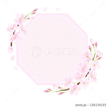 桜の花びらが舞う八角形フレーム 136139185