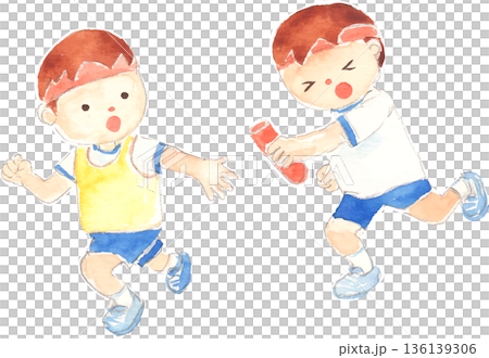 運動会のリレーでバトンを渡す子どものイラスト ベクター 運動会のリレーでバトンを渡す子どものイラスト ベクター 136139306