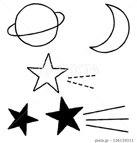 惑星と星と月の手描きイラスト素材 136139313