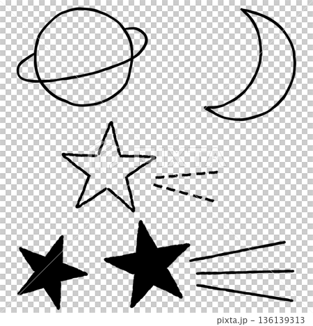 惑星と星と月の手描きイラスト素材 136139313