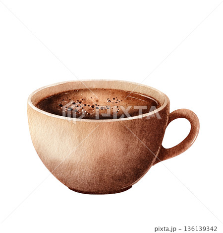 透明背景（png）にコーヒーカップに入ったコーヒーの水彩イラスト 136139342