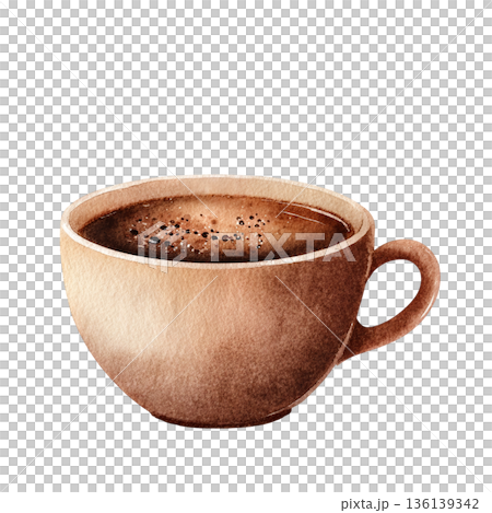水彩風格的咖啡杯插圖，背景透明（png格式） 136139342
