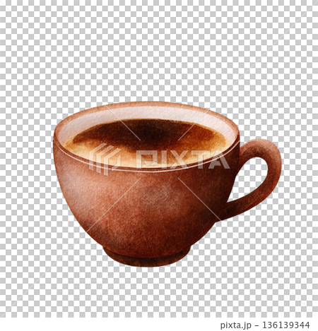 水彩風格的咖啡杯插圖，背景透明（png格式） 136139344