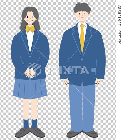 制服を着て立つ男女の高校生の全身イラスト｜セット1 136139587