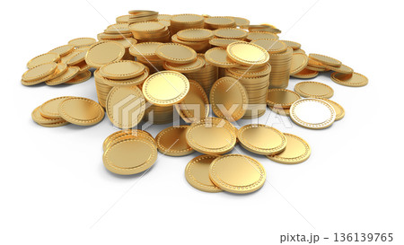 積み重ねられたゴールドコイン ポイ活 カジノ イメージ CG 136139765