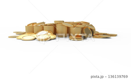 積み重ねられたゴールドコイン ポイ活 カジノ イメージ CG 136139769
