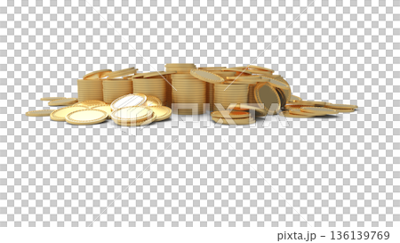 積み重ねられたゴールドコイン ポイ活 カジノ イメージ CG 136139769