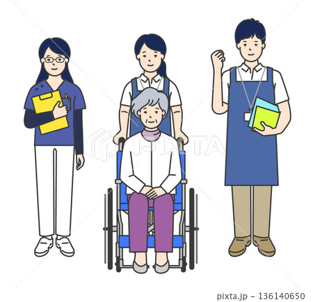 車椅子の高齢者と介護士のイラストベクター素材 136140650