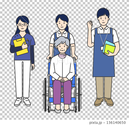 車椅子の高齢者と介護士のイラストベクター素材 136140650