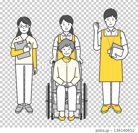 車椅子の高齢者と介護士のイラストベクター素材 136140652