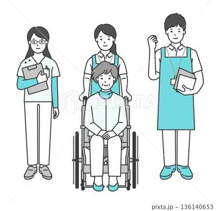車椅子の高齢者と介護士のイラストベクター素材 136140653