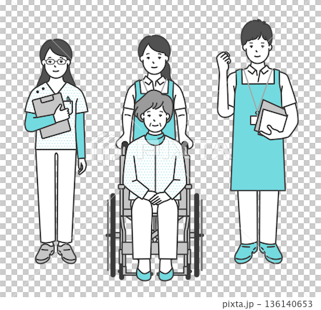 車椅子の高齢者と介護士のイラストベクター素材 136140653