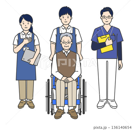 車椅子の高齢者と介護士のイラストベクター素材 136140654