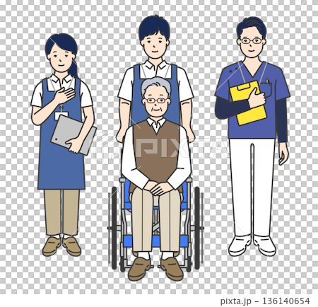 車椅子の高齢者と介護士のイラストベクター素材 136140654