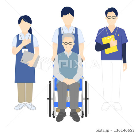 車椅子の高齢者と介護士のイラストベクター素材 136140655