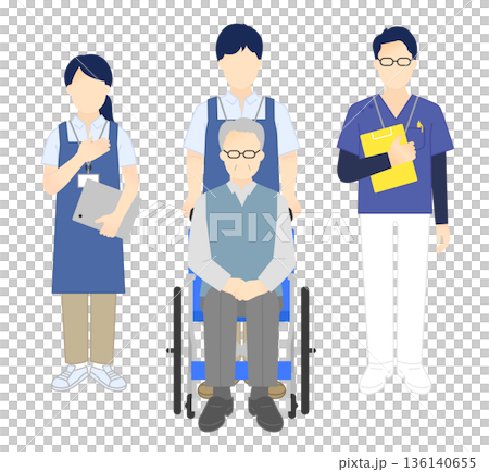 車椅子の高齢者と介護士のイラストベクター素材 136140655