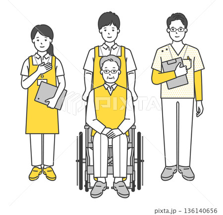 車椅子の高齢者と介護士のイラストベクター素材 136140656