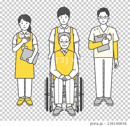 車椅子の高齢者と介護士のイラストベクター素材 136140656