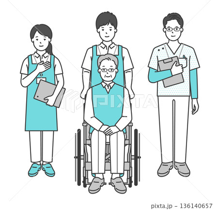 車椅子の高齢者と介護士のイラストベクター素材 136140657