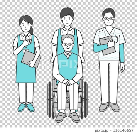 車椅子の高齢者と介護士のイラストベクター素材 136140657