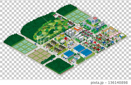 Suburban cityscape illustration. Isometric city. 136140898