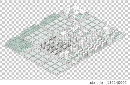 郊區城市景觀插圖。等距視角城市。 郊區城市景觀插圖。等距視角城市。 136140903