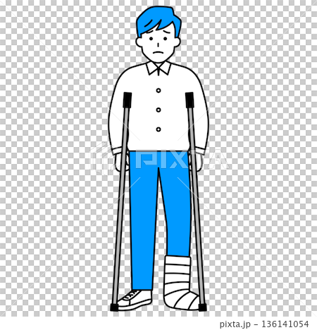 足を怪我して松葉杖をついている若い男性 足を怪我して松葉杖をついている若い男性 136141054