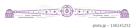 Outer space and star observatory and astronomy line divider. Space flight spacer, galaxy outer space exploration vector separator. Astronomy science divider with observatory telescope and starry sky 136141252