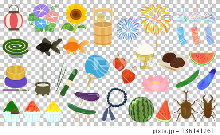 Obon illustration set vector material Obon illustration set vector material 136141261