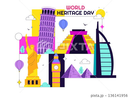 World Heritage Day Vector Illustration on April 18 Celebrating Commemorative Monuments And Historic Sites From Multiple Countries With Flat Background World Heritage Day Vector Illustration on April 18 Celebrating Commemorative Monuments And Historic Sites From Multiple Countries With Flat Background 136141956