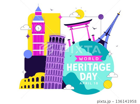 World Heritage Day Vector Illustration on April 18 Celebrating Commemorative Monuments And Historic Sites From Multiple Countries With Flat Background 136141958