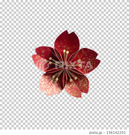 折り紙で作られた桜の花　白背景 136142201