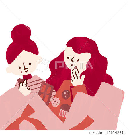 友達とお菓子を食べるバレンタインイラスト 136142214