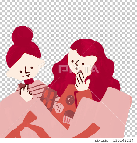 友達とお菓子を食べるバレンタインイラスト 136142214