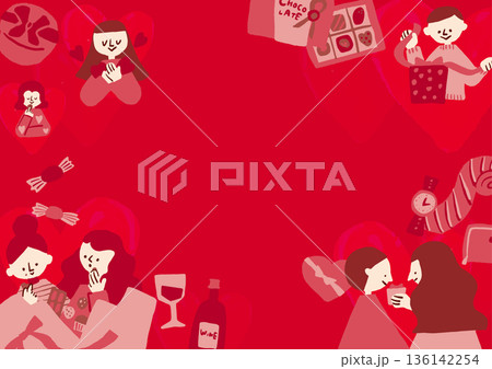 バレンタインを過ごす人たちのイラストテンプレート 136142254